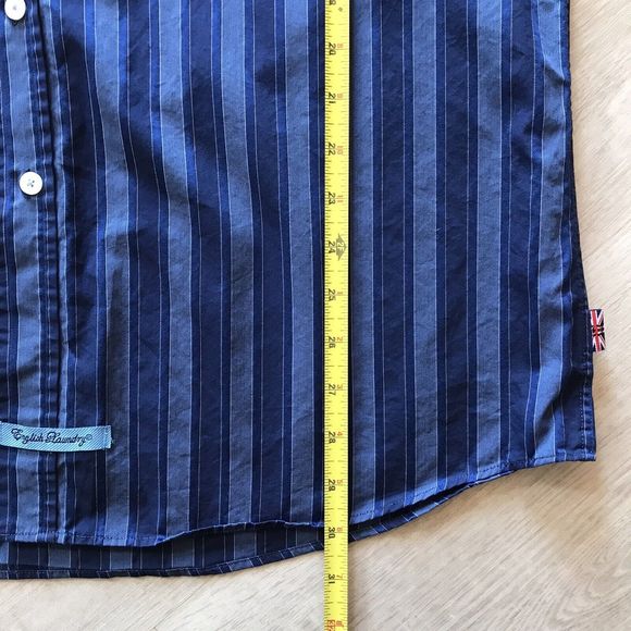 English Laundry Dress Shirt 17 34/35 Navy Blue Stripes 100% Cotton - Picture 4 of 4
